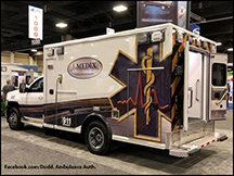 A brand new ambulance on display at a conference before delivery to Doddridge Co. Ambulance Authority.